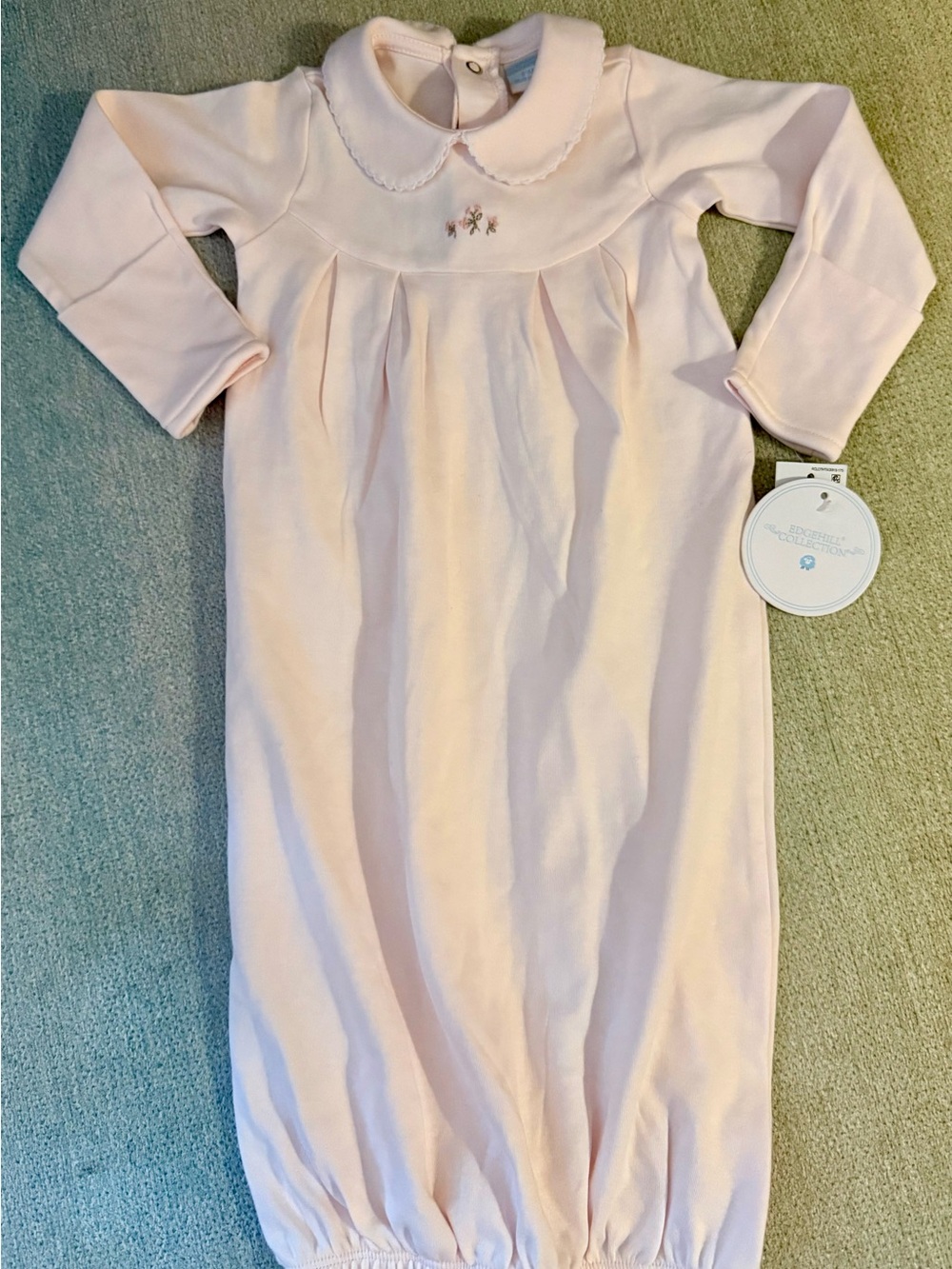 Edgehill Collection Pale Pink Long Sleeve Baby Nightgown with Peter Pan Collar